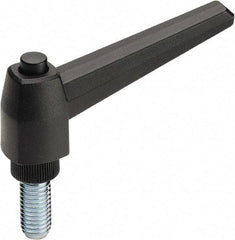 Elesa - 1/4-20, Glass Fiber Reinforced Technopolymer Adjustable Clamping Handle - 1" Stud Length, 1.97" OAL, 1.26" High - All Tool & Supply