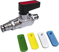 Value Collection - 1/4" Pipe, Brass Miniature Ball Valve - Inline - One Way Flow, Push-to-Connect x Push-to-Connect Ends, Wedge Handle, 250 WOG - All Tool & Supply