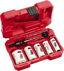 Milwaukee Tool - 9 Piece, 3/4" to 1-1/2" Saw Diam, Hole Saw Kit - Bi-Metal, Toothed Edge, Includes 5 Hole Saws - All Tool & Supply