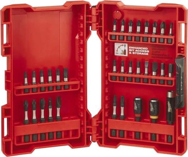 Milwaukee Tool - 32 Piece, Bit Set - 3/16 to 1/4" Hex, Phillips, Slotted, Torx, Square Point - All Tool & Supply