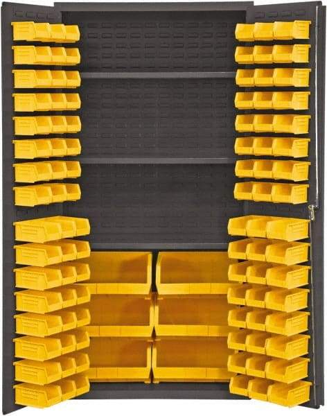 Durham - 3 Shelf 102 Bin Storage Cabinet - Steel, 36" Wide x 24" Deep x 72" High, Yellow - All Tool & Supply