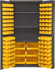 Durham - 3 Shelf 102 Bin Storage Cabinet - Steel, 36" Wide x 24" Deep x 72" High, Yellow - All Tool & Supply