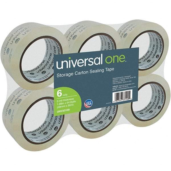 Universal One - 48mm Wide x 3mm Thick x 50m Long, 33100 Box Sealing & Label Protection Tape - Clear - All Tool & Supply