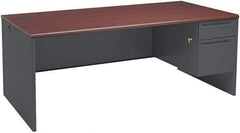 Hon - Steel-Reinforced High-Pressure Laminate/Metal Right Pedestal Desk - 72" Wide x 36" Deep x 29" High, Mahogany/Charcoal - All Tool & Supply