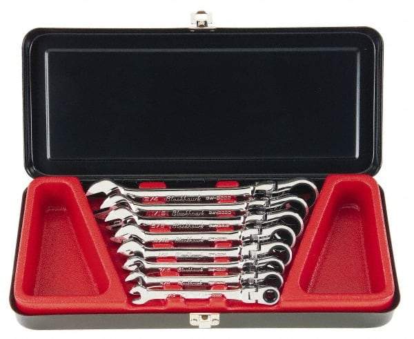 Blackhawk by Proto - 8 Piece, 5/16" to 3/4", Combination Wrench Set - Inch Measurement Standard, Full Polish Finish, Comes in Metal Case - All Tool & Supply