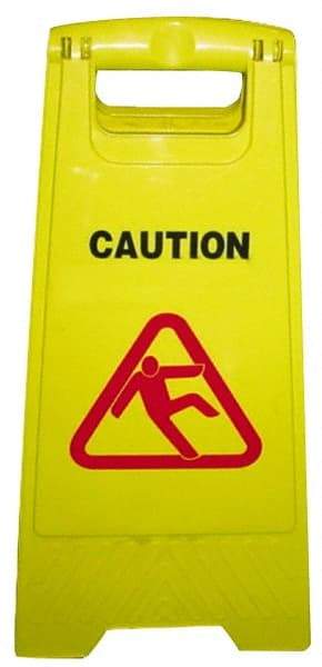 PRO-SOURCE - Caution, 12" Wide x 24" High, Plastic Floor Sign - A-Frame, Red & Black on Yellow, For Restroom, Janitorial & Housekeeping - All Tool & Supply