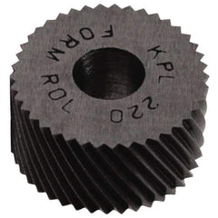 Made in USA - 1/2" Diam, 80° Tooth Angle, Standard (Shape), Form Type Cobalt Left-Hand Diagonal Knurl Wheel - 3/16" Face Width, 3/16" Hole, 160 Diametral Pitch, 30° Helix, Bright Finish, Series EP - Exact Industrial Supply