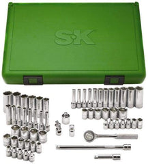 SK - 60 Piece 1/4" Drive Deep Well Socket Set - 6 Points, 1/8" to 5/8" (4mm to 16mm) Range, Inch/Metric Measurement Standard - All Tool & Supply