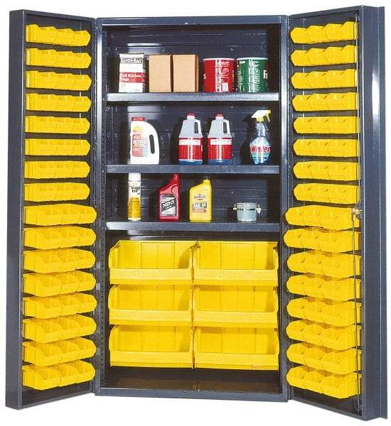 Quantum Storage - 3 Shelf 102 Bin Storage Cabinet - Steel, 36" Wide x 24" Deep x 72" High, Gray - All Tool & Supply