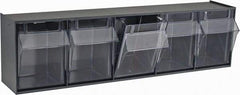 Quantum Storage - 23-5/8" Wide x 6-1/2" High x 5-1/4" Deep, Small Parts Tip Out Stacking Bin Organizer - Polystyrene Frame, 5 Compartments, 4-1/4" Wide x 5-3/4" High x 3-3/4" Deep Bin - All Tool & Supply