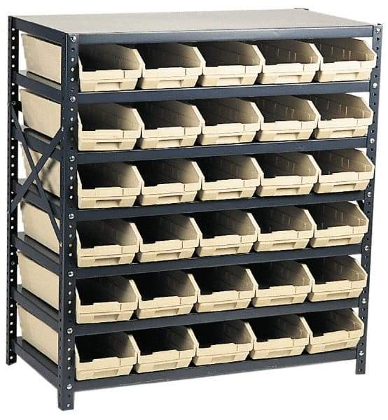 Quantum Storage - 2,100 Lb Capacity, 18" Deep x 36" Wide x 39" High, Steel Floor Rack - 1 Side, 30 Ivory Polyethylene/Polypropylene Bins - All Tool & Supply