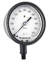 Weksler Instruments - 2-1/2" Dial, 1/4 Thread, 0-1,000 Scale Range, Pressure Gauge - Lower Connection Mount, Accurate to 5% of Scale - All Tool & Supply