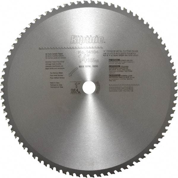 Porter-Cable - 14" Diam, 1" Arbor Hole Diam, 80 Tooth Wet & Dry Cut Saw Blade - Carbide-Tipped, Cutoff Action, Standard Round Arbor - All Tool & Supply