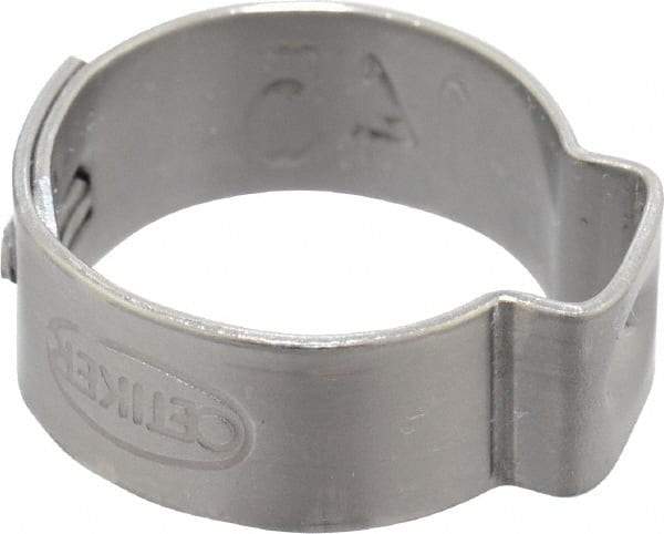 Oetiker - 12.6 to 14.5mm, 1-Ear Clamp - 9/16" Noml Size, 6mm Inner Width, 7mm Wide x 0.6mm Thick, Stainless Steel - All Tool & Supply