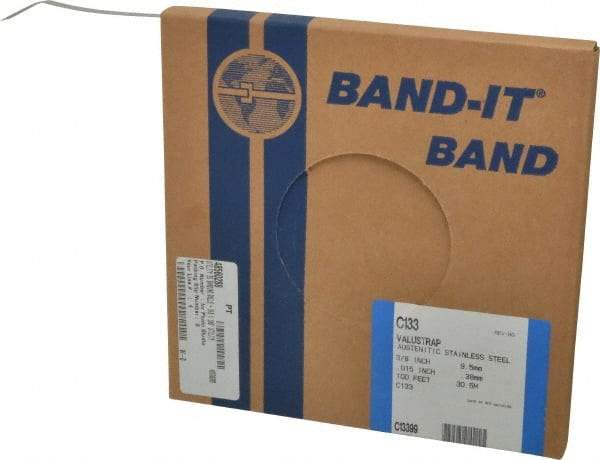 Made in USA - Grade 200 to 300, Stainless Steel Banding Strap Roll - 3/8" Wide x 0.015" Thick - All Tool & Supply