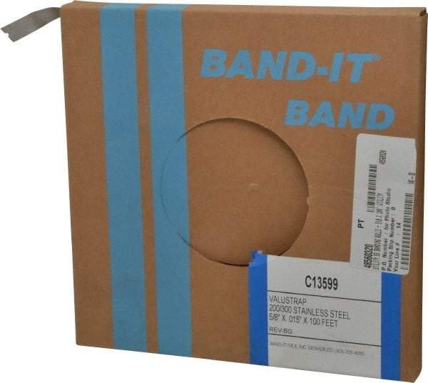 Made in USA - Grade 200 to 300, Stainless Steel Banding Strap Roll - 5/8" Wide x 0.015" Thick - All Tool & Supply