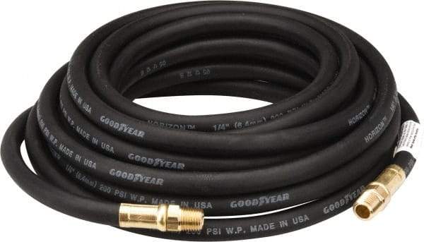 Continental ContiTech - 1/4" ID x 1/2" OD 25' Long Multipurpose Air Hose - MNPT x MNPT Ends, 200 Working psi, -40 to 190°F, 1/4" Fitting, Black - All Tool & Supply