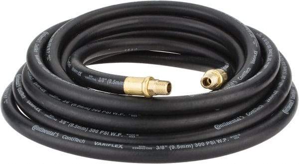 Continental ContiTech - 3/8" ID x 0.688" OD 25' Long Oil Resistant Air Hose - MNPT x MNPT Ends, 300 Working psi, -20 to 190°F, 1/4" Fitting, Black - All Tool & Supply