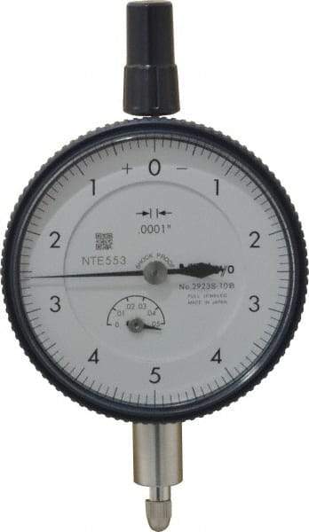 Mitutoyo - 0.05" Range, 0-5-0 Dial Reading, 0.0001" Graduation Dial Drop Indicator - 2-3/16" Dial, 0.01" Range per Revolution, 0.0002" Accuracy, Revolution Counter - All Tool & Supply