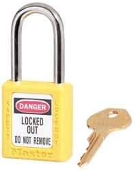 Master Lock - Keyed Alike Conductive Lockout Padlock - 1-1/2" Shackle Clearance, 1/4" Shackle Diam, 1-3/4" Body Height x 1-1/2" Body Width, Yellow, 6 Pins - All Tool & Supply