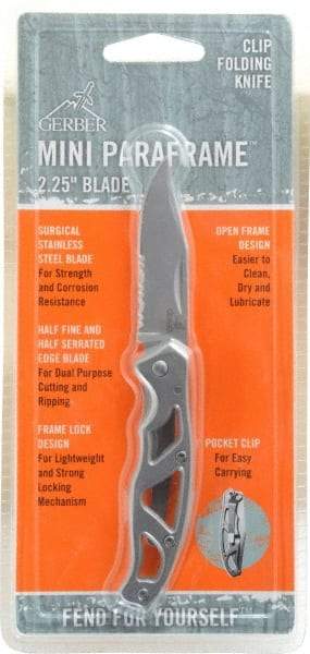 Gerber - 2-7/32" Blade, 6" OAL, Partially Serrated Folding Knife - 3.07" Closed Length, Stainless Steel, 1 Blade, 1 Edge, Pocket Clip - All Tool & Supply