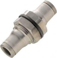 Legris - 1/2" Outside Diam, Stainless Steel Push-to-Connect Bulkhead Union - 435 Max psi, Tube to Tube Connection, FKM O-Ring - All Tool & Supply