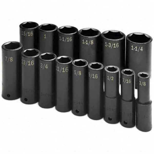 SK - 1/2" Drive Deep Impact Socket Set - 3/8 to 1-1/4", Inch Measurement Standard - All Tool & Supply