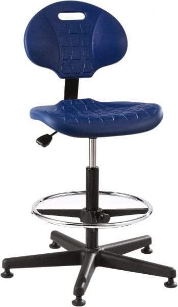 Bevco - 21 to 31" High Adjustable Height Swivel Stool - 27" Wide x 27" Deep, Polyurethane Seat, Blue - All Tool & Supply