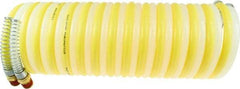 Coilhose Pneumatics - 1/2" ID, 1/2 Thread, 25' Long, Yellow & Natural Nylon Coiled & Self Storing Hose - 170 Max psi, Male Swivel x Male Swivel - All Tool & Supply