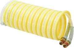 Coilhose Pneumatics - 1/4" ID, 1/4 Thread, 12' Long, Yellow & Natural Nylon Coiled & Self Storing Hose - 185 Max psi, Male Swivel x Male Swivel - All Tool & Supply