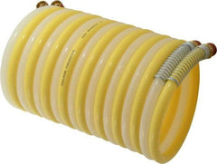 Coilhose Pneumatics - 3/8" ID, 3/8 Thread, 12' Long, Yellow & Natural Nylon Coiled & Self Storing Hose - 165 Max psi, Male Swivel x Male Swivel - All Tool & Supply