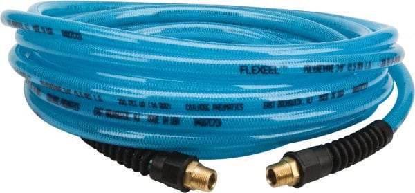 Coilhose Pneumatics - 3/8" ID, 3/8 Thread, 25' Long, Transparent Blue Polyurethane Coiled & Self Storing Hose - 200 Max psi, Male Rigid x Male Rigid - All Tool & Supply