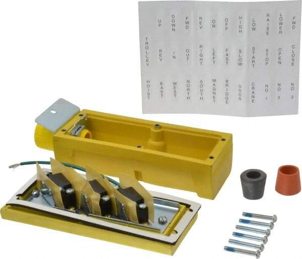 Woodhead Electrical - 3 Operator, Mushroom Head Pendant Control Station - No Legend, Momentary Switch, NO/NC Contact - All Tool & Supply