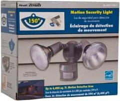 Heath/Zenith - 2 Head, 70 Ft. Detection, 150° Angle, Halogen Lamp Motion Sensing Light Fixture - 300 Watt, Metal, Plastic Gray Housing, Wall, Eave Mounted, 6.9 Inch Long x 3-1/4 Inch Wide x 6.1 Inch High - All Tool & Supply