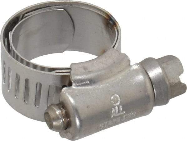 IDEAL TRIDON - SAE Size 6, 1/2 to 7/8" Diam, Stainless Steel Shielded Worm Drive Clamp - Material Grade 301, Series 615 - All Tool & Supply