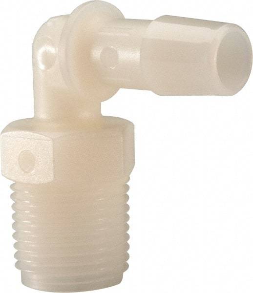 Made in USA - 3/8" Barb, 3/8, Nylon Single Barbed Tube Elbow - Natural, Male - All Tool & Supply