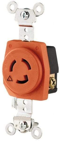 Cooper Wiring Devices - 125 VAC, 15 Amp, L15-15R NEMA, Isolated Ground Receptacle - 2 Poles, 3 Wire, Female End, Orange - All Tool & Supply