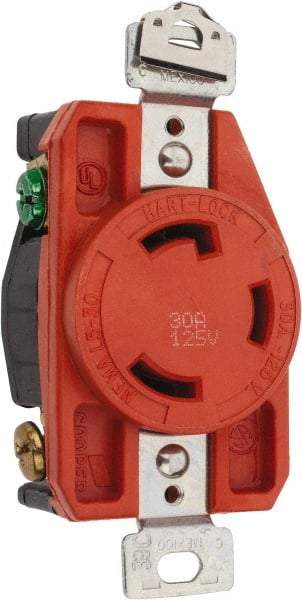 Cooper Wiring Devices - 125 VAC, 30 Amp, L5-30R NEMA, Isolated Ground Receptacle - 2 Poles, 3 Wire, Female End, Orange - All Tool & Supply