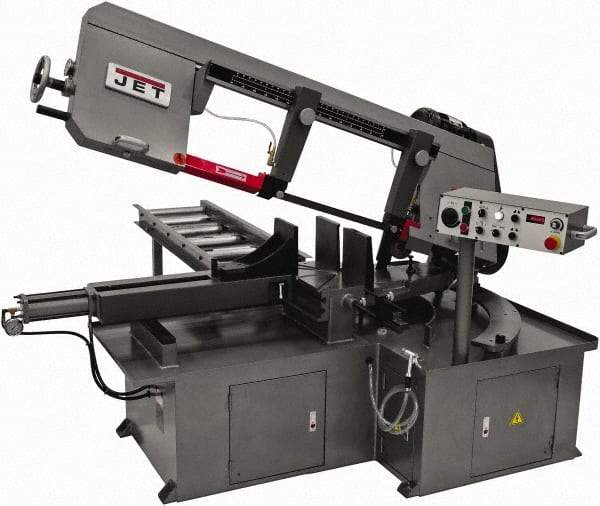 Jet - 12 x 23-1/2" Max Capacity, Semi-Automatic Step Pulley Horizontal Bandsaw - 50 to 297 SFPM Blade Speed, 230/460 Volts, 60°, 3 hp, 3 Phase - All Tool & Supply