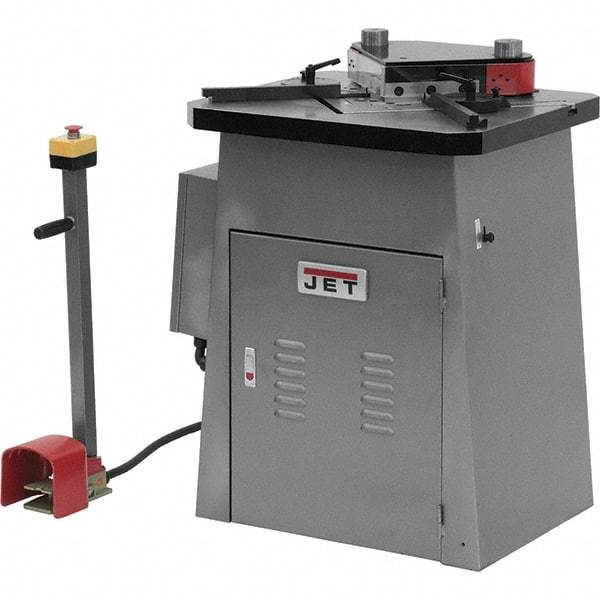 Jet - 7-3/4 x 7-3/4" Notching Dimension, Metal Notcher - 50" Stroke, 4mm Max Mild Steel Capacity, 9 Ton Load Capacity, 27-1/2" Table Width x 23-3/4" Table Depth - All Tool & Supply