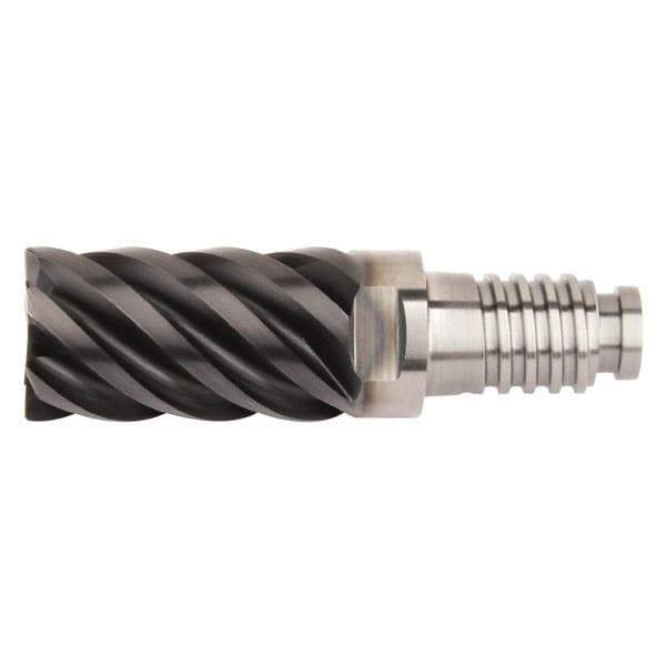 Kennametal - 25mm Diam, 37.5mm LOC, 6 Flute, 0.75mm Corner Radius End Mill Head - Solid Carbide, AlTiN Finish, Duo-Lock 25 Connection, Spiral Flute, 45° Helix, Centercutting - All Tool & Supply