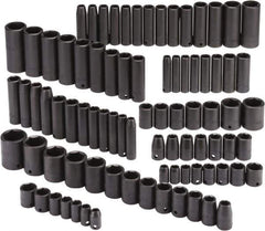 Proto - 86 Piece 3/8" & 1/2" Drive Black Finish Deep Well Impact Socket Set - 6 Points, 5/16" to 1-1/4" (9mm to 27mm) Range, Inch/Metric Measurement Standard - All Tool & Supply