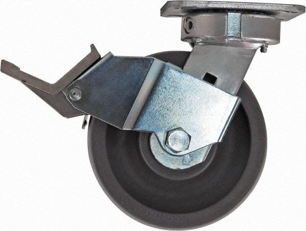 Caster Connection - 6" Diam x 2" Wide x 7-1/2" OAH Top Plate Mount Swivel Caster with Brake - Nylon, 1,500 Lb Capacity, Sealed Precision Ball Bearing, 4 x 4-1/2" Plate - All Tool & Supply