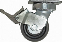 Caster Connection - 4" Diam x 2" Wide x 5-5/8" OAH Top Plate Mount Swivel Caster with Brake - Nylon, 1,000 Lb Capacity, Sealed Precision Ball Bearing, 4 x 4-1/2" Plate - All Tool & Supply