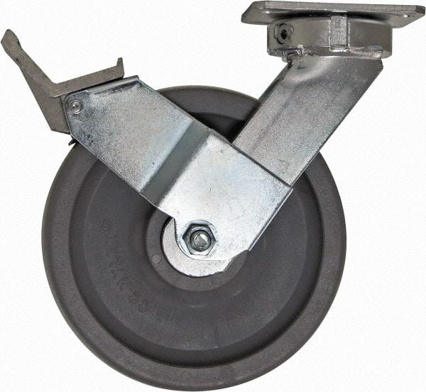 Caster Connection - 8" Diam x 2" Wide x 10-1/8" OAH Top Plate Mount Swivel Caster with Brake - Nylon, 2,000 Lb Capacity, Sealed Precision Ball Bearing, 4 x 4-1/2" Plate - All Tool & Supply