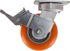 Caster Connection - 5" Diam x 2" Wide x 6-1/2" OAH Top Plate Mount Swivel Caster with Brake - Polyurethane, 750 Lb Capacity, Sealed Precision Ball Bearing, 4 x 4-1/2" Plate - All Tool & Supply