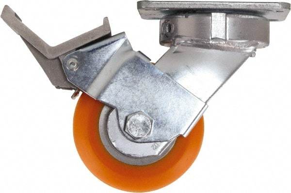 Caster Connection - 4" Diam x 2" Wide x 5-5/8" OAH Top Plate Mount Swivel Caster with Brake - Polyurethane, 700 Lb Capacity, Sealed Precision Ball Bearing, 4 x 4-1/2" Plate - All Tool & Supply