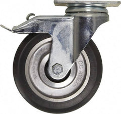 Caster Connection - 5" Diam x 1-1/4" Wide x 6-1/4" OAH Top Plate Mount Swivel Caster with Brake - Polyurethane, 450 Lb Capacity, Sealed Precision Ball Bearing, 2-3/8 x 3-5/8" Plate - All Tool & Supply