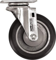 Caster Connection - 5" Diam x 1-1/4" Wide x 6-1/4" OAH Top Plate Mount Swivel Caster - Polyurethane, 450 Lb Capacity, Sealed Precision Ball Bearing, 2-3/8 x 3-5/8" Plate - All Tool & Supply