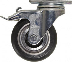 Caster Connection - 4" Diam x 1-1/4" Wide x 5-1/8" OAH Top Plate Mount Swivel Caster with Brake - Polyurethane, 400 Lb Capacity, Sealed Precision Ball Bearing, 2-3/8 x 3-5/8" Plate - All Tool & Supply